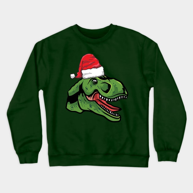 Santa Hat-Wearing T-Rex Funny Christmas Holiday Crewneck Sweatshirt by Contentarama